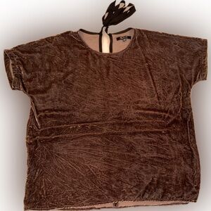 Madewell Oversized Gray/Brown Velvet Back Bow Tie Blouse Size XXS